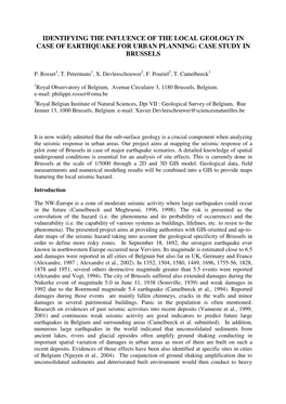 Identifying the Influence of the Local Geology in Case of Earthquake for Urban Planning: Case Study in Brussels