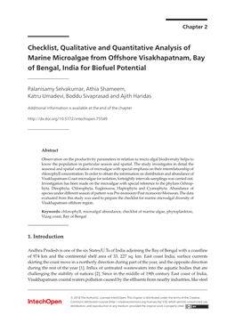 Checklist, Qualitative and Quantitative Analysis of Marine Microalgae from Offshore Visakhapatnam, Bay Of… 15