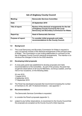 Review of the Electoral Arrangements for the Isle of Anglesey County Council by the Local Democracy and Boundary Commission for Wales