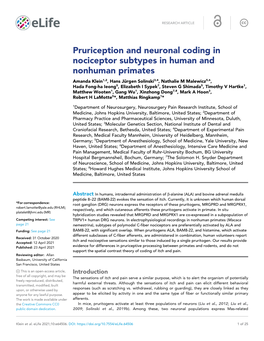 Pruriception and Neuronal Coding in Nociceptor Subtypes in Human And