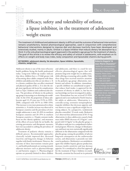 Efficacy, Safety and Tolerability of Orlistat, a Lipase Inhibitor, in The