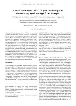 A Novel Mutation of the MITF Gene in a Family with Waardenburg Syndrome Type 2: a Case Report