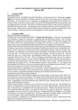 GRAYS and TILBURY GAZETTE and SOUTHEND TELEGRAPH 1889 and 1899 1 5 January 1889 THAMES HAVEN SUPPOSED FATAL ACCIDENT on the THAM