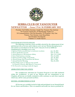 SERRA CLUB of VANCOUVER NEWSLETTER - Issue 1 Vol