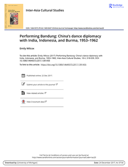 Performing Bandung: China's Dance Diplomacy with India, Indonesia, and Burma, 1953-1962