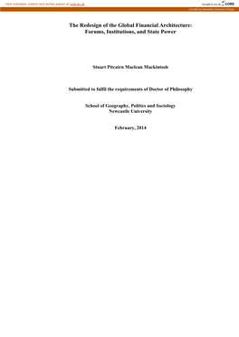 The Redesign of the Global Financial Architecture: Forums, Institutions, and State Power