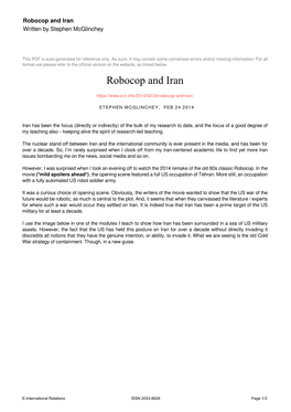 Robocop and Iran Written by Stephen Mcglinchey