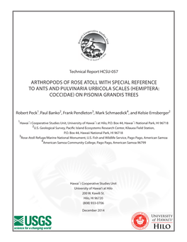 Arthropods of Rose Atoll with Special Reference to Ants and Pulvinaria Urbicola Scales (Hemiptera: Coccidae) on Pisonia Grandis Trees