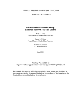 Relative Status and Well-Being: Evidence from U.S. Suicide Deaths