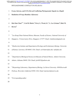 PHYLOGENOMIC CONFLICT in HYLARANA 1 Exons, Introns, And