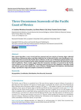 Three Uncommon Seaweeds of the Pacific Coast of Mexico