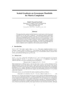 Scaled Gradients on Grassmann Manifolds for Matrix Completion