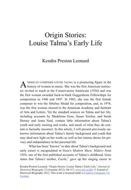 Origin Stories: Louise Talma's Early Life