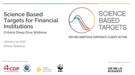 Science Based Targets for Financial Institutions Criteria Deep Dive Webinar