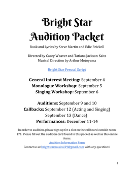 Bright Star Audition Packet