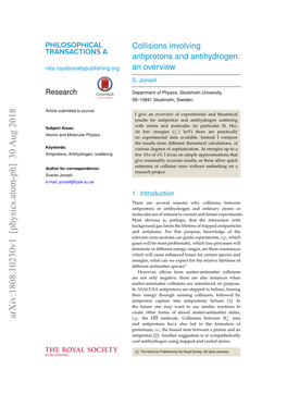 Arxiv:1808.10230V1 [Physics.Atom-Ph] 30 Aug 2018 E.G., the HH Molecule