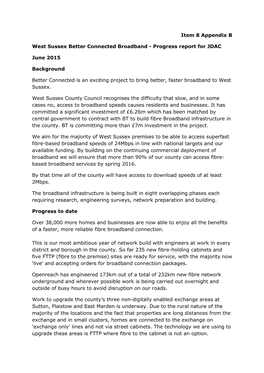 West Sussex Better Connected Broadband - Progress Report for JDAC