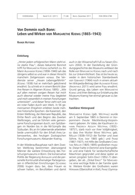 Von Demmin Nach Bonn: Leben Und Wirken Von MARGARETHE KOENIG (1865–1943)