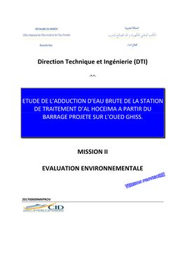 Etude De L'adduction D'eau Brute De La Station De Traitement D'al Hoceima a Partir Du Barrage Projete Sur L'oued Ghiss