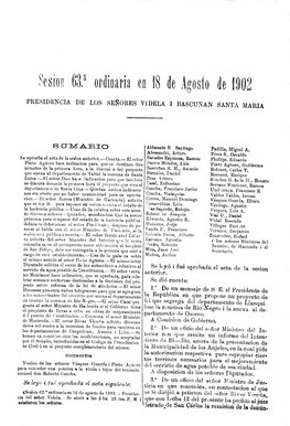 Ordinaria En 18 De Agosto De 1902