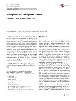 Vitellogenesis and Choriogenesis in Fishes