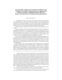 You Had Me at Hello: Examining the Impact of Powerful Introductory Emotional Hooks Set Forth in Appellate Briefs Filed in Recent Hotly Contested U.S