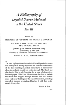 A Bibliography of Loyalist Source Material in the United States Part III