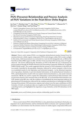 PAN–Precursor Relationship and Process Analysis of PAN Variations in the Pearl River Delta Region