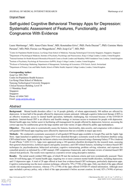 Self-Guided Cognitive Behavioral Therapy Apps for Depression: Systematic Assessment of Features, Functionality, and Congruence with Evidence