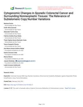 Cytogenomic Changes in Sporadic Colorectal Cancer and Surrounding Nonneoplastic Tissues: the Relevance of Subtelomeric Copy Number Variations