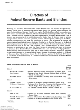 Directors of Federal Reserve Banks and Branches