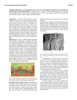 Knobby Terrains at the Sources of the Navua-Hadriacus Drainage Systems on Mars: What Are the Knobs? H