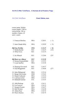 16-19.12.1964. Val D'isere, Criterium De La Premiere Neige 16.12.64. Val
