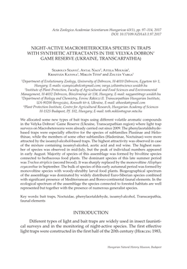 Night-Active Macroheterocera Species in Traps with Synthetic Attractants in the Velyka Dobron’ Game Reserve (Ukraine, Transcarpathia)