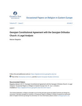 Georgian Constitutional Agreement with the Georgian Orthodox Church: a Legal Analysis