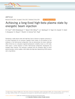 Achieving a Long-Lived High-Beta Plasma State by Energetic Beam Injection