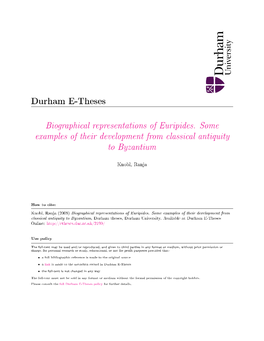 Biographical Representations of Euripides. Some Examples of Their Development from Classical Antiquity to Byzantium