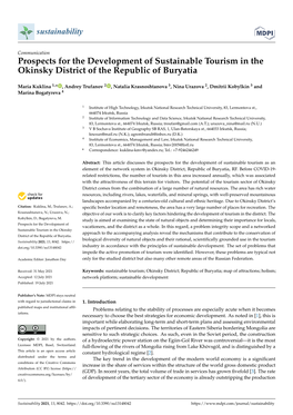 Prospects for the Development of Sustainable Tourism in the Okinsky District of the Republic of Buryatia
