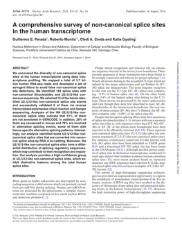 A Comprehensive Survey of Non-Canonical Splice Sites in the Human Transcriptome Guillermo E