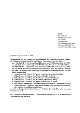 BUND Ortsverband Flörsheim Am Main Tim Marold Kolpingstraße 3 65439 Flörsheim Am Main Telefon: 06145/545878 Email: Timmarold@Web.De