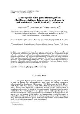 From Taiwan and Its Phylogenetic Position Inferred from ITS and Nlsu Sequences