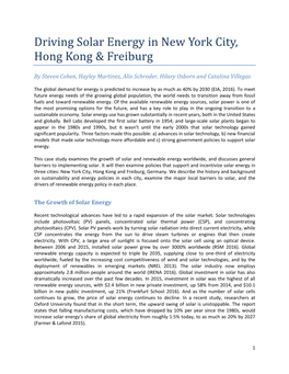 Driving Solar Energy in New York City, Hong Kong & Freiburg