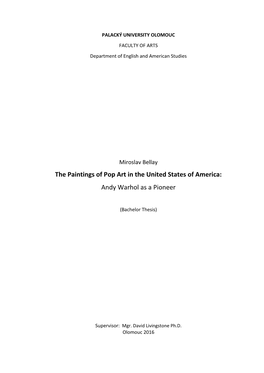 The Paintings of Pop Art in the United States of America: Andy Warhol As a Pioneer