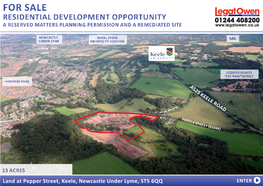 Land at Pepper Street, Keele, Newcastle Under Lyme St5 6Qq for Sale