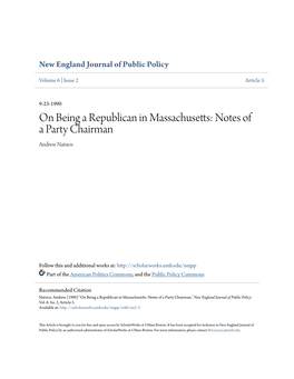 On Being a Republican in Massachusetts: Notes of a Party Chairman Andrew Natsios