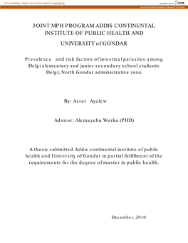 JOINT MPH PROGRAM ADDIS CONTINENTAL INSTITUTE of PUBLIC HEALTH and UNIVERSITY of GONDAR
