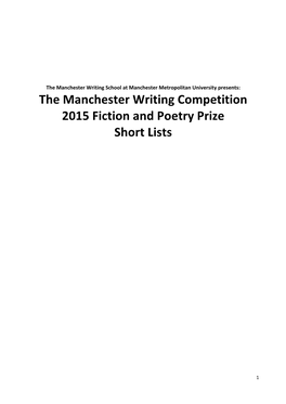 2015 Manchester Writing Competition Short Lists