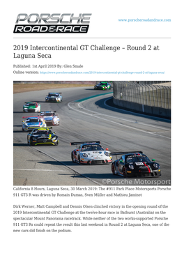 2019 Intercontinental GT Challenge – Round 2 at Laguna Seca