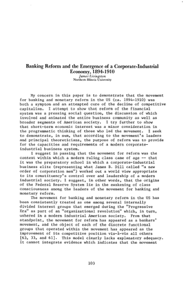 Banking Reform and the Emergence of a Corporate-Industrial Economy