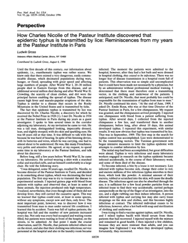 Perspective How Charles Nicolle of the Pasteur Institute Discovered That